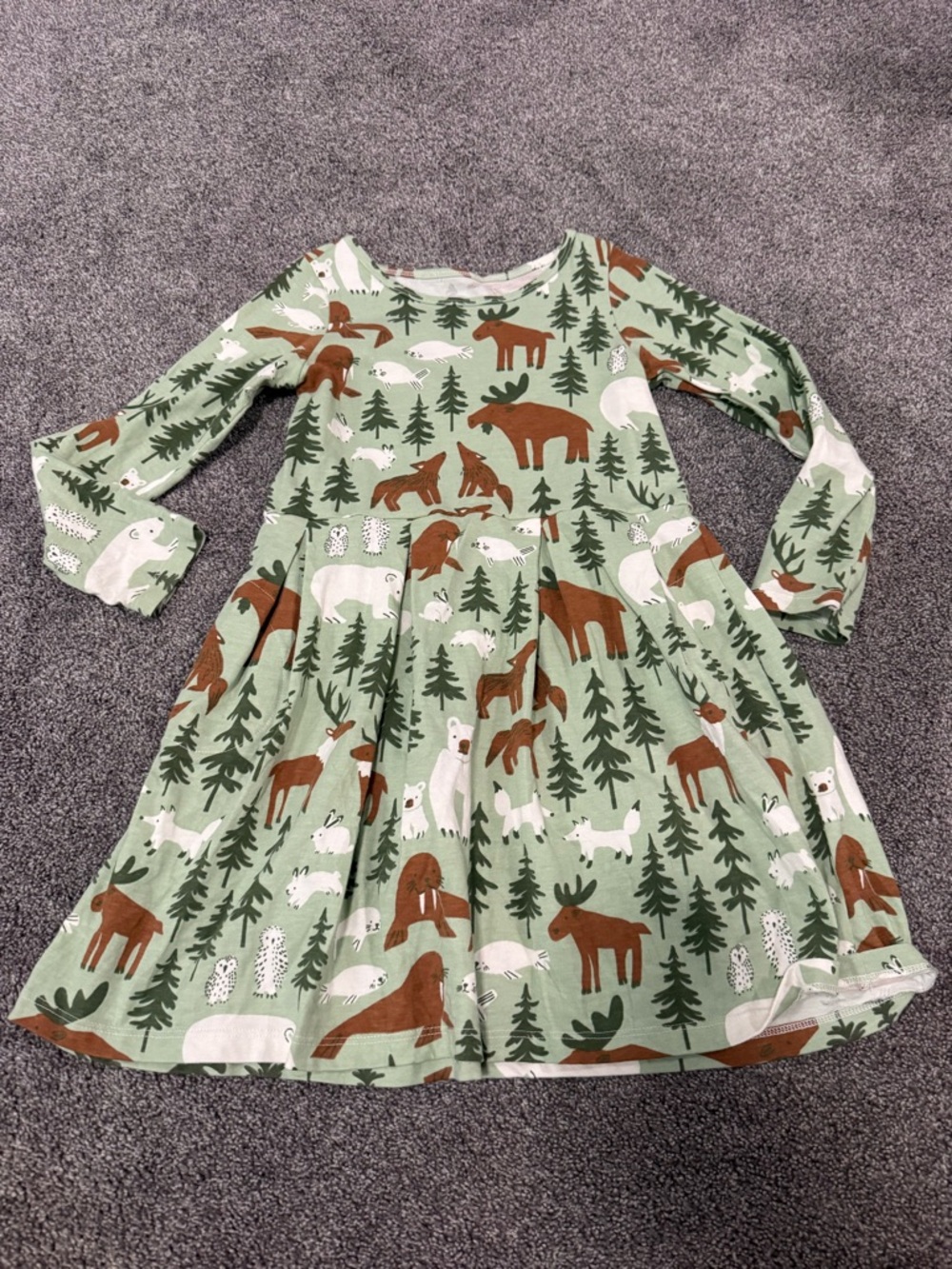 Winter Water Factory Green Woodland Forest Print Dress Sz 6